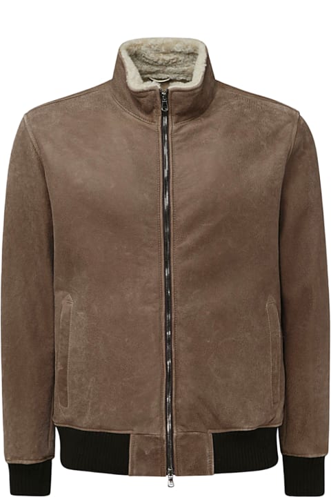 メンズ Barba Napoliのコート＆ジャケット Barba Napoli Brown Leather Bomber Jacket