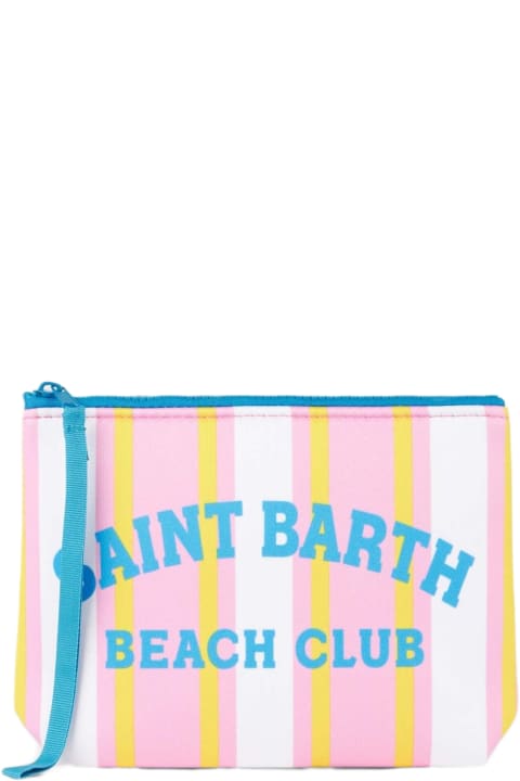 Clutches for Women MC2 Saint Barth Aline Scuba Pochette With Pink And Yellow Striped Print