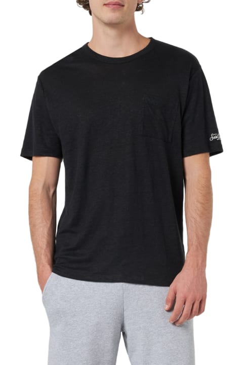 Homeware MC2 Saint Barth Man Black Linen Jersey T-shirt Ecstasea With Pocket