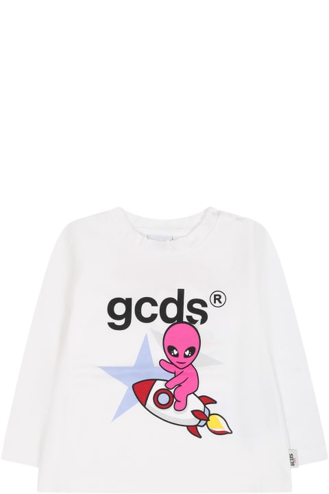 GCDS Mini T-Shirts & Polo Shirts for Baby Boys GCDS Mini White T-shirt For Baby Boy With Alien Print And Logo
