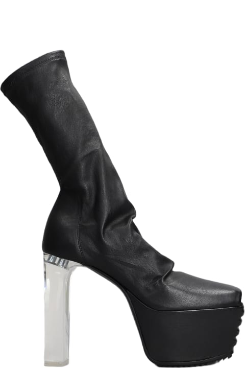 Rick Owens for Women Rick Owens Minimal Gril Stretch High Heels Ankle Boots In Black Leather