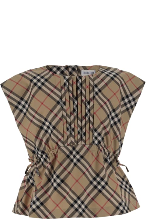 Burberry Topwear for Girls Burberry Stretch Cotton Blouse With Check Pattern