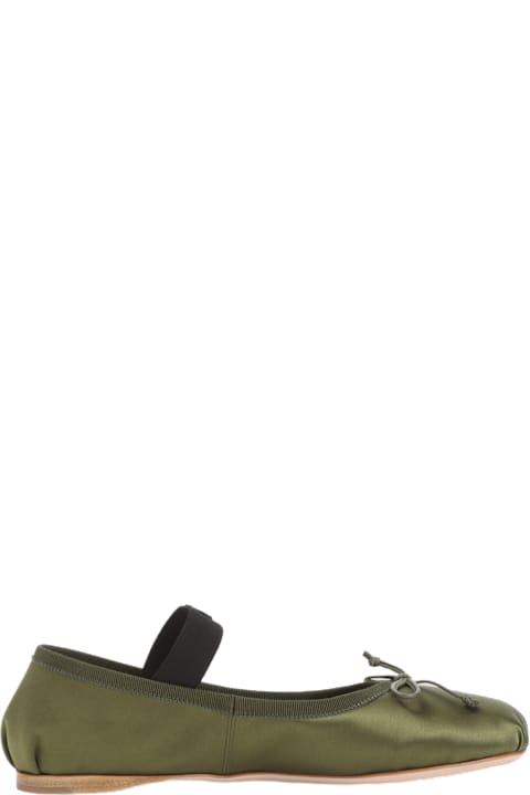 Miu Miu Flat Shoes for Women Miu Miu Olive Green Satin Ballerinas