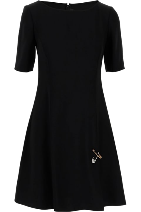 Versace فساتين لـ السيدات Versace Opaque Satin Flared Mini Dress With Brooch
