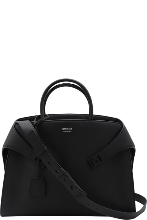 Homeware Ferragamo Black Leather Hug Top Handle Bag
