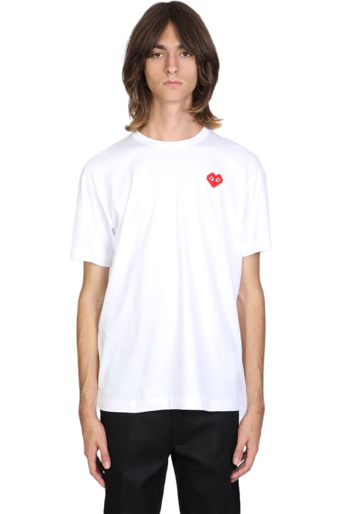 Comme des Garçons Shirt Boy Topwear for Men Comme des Garçons Shirt Boy Mens T-shirt Short Sleeve Knit White T-shirt With Pixel Heart Patch.
