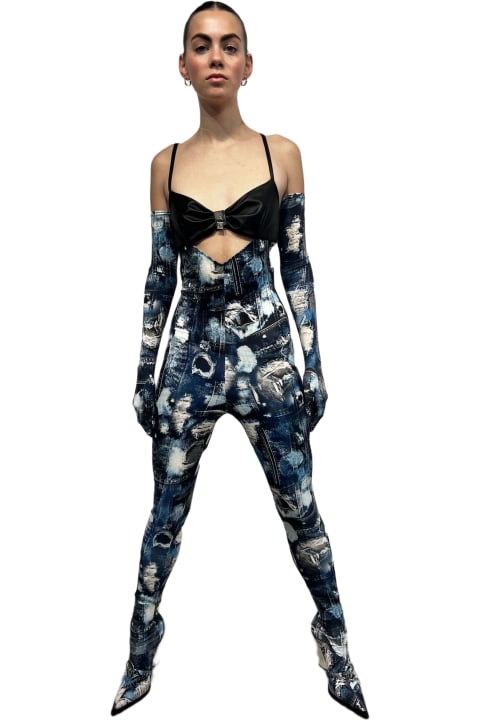 Jumpsuits for Women John Richmond Dress-suit With Iconic Runway Denim-effect Pattern. Contrasting Top And Thin Straps.