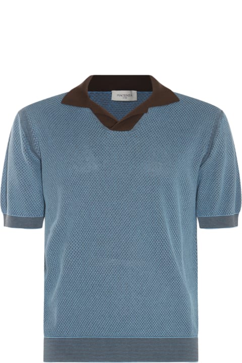 メンズ Piacenza Cashmereのトップス Piacenza Cashmere Blue Cotton-silk Blend Polo Shirt