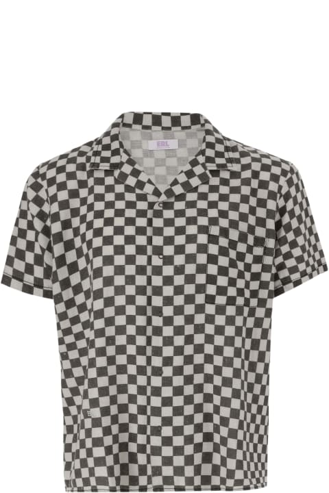 メンズ ERLのシャツ ERL Cotton And Linen Shirt With Checkered Pattern