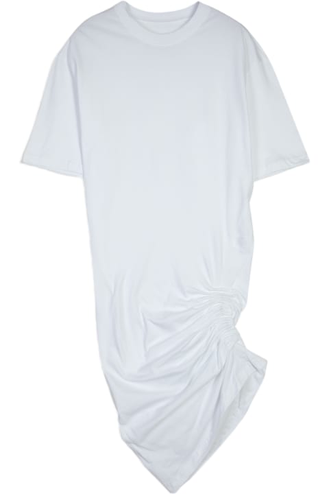 ウィメンズ Laneusのワンピース＆ドレス Laneus Jersey Dress Woman White cotton short dress with asymmetric drapery - Jersey Dress