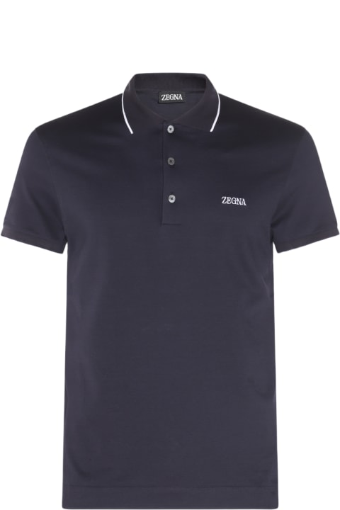 Zegna Topwear for Men Zegna Navy Blue And White Cotton Polo Shirt