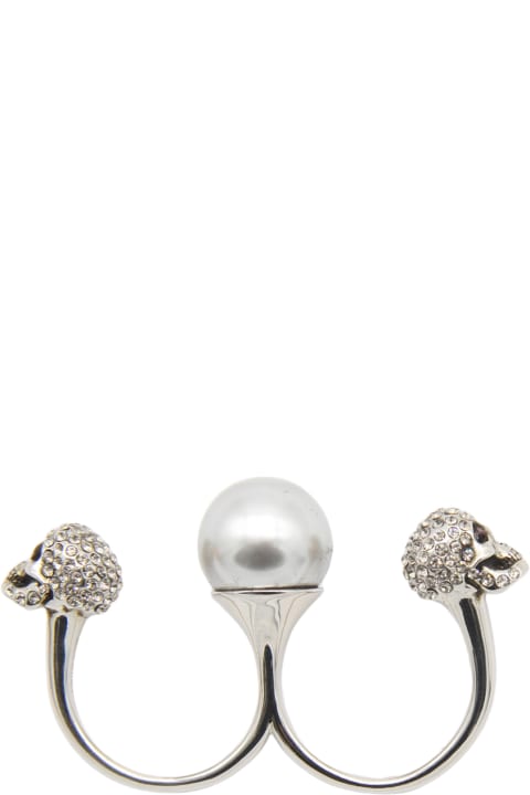 Alexander McQueen Jewelry for Men Alexander McQueen Pearl And Brass Skull Double Ring