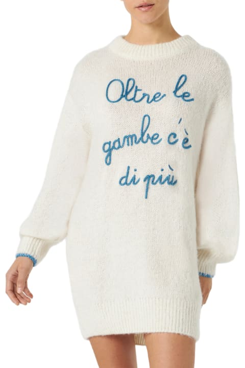 ウィメンズ新着アイテム MC2 Saint Barth Woman Ultra Soft Knit Dress With Oltre Le Gambe C'è Di Più Embroidery | Niki Dj Special Edition