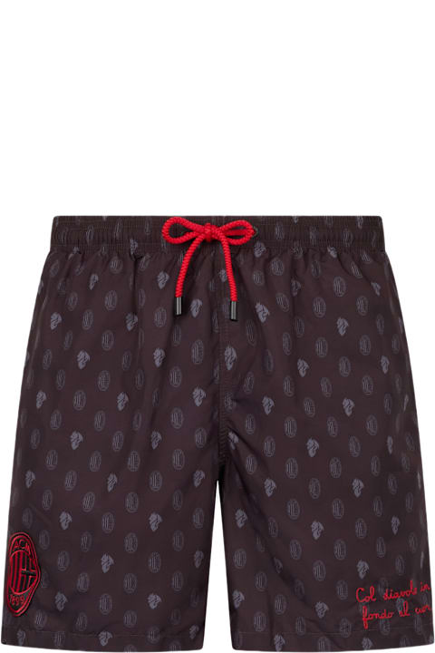 Homeware MC2 Saint Barth Man Lightweight Fabric Swim Shorts With Milan Logo Print And Patch | Ac Milan Special Edition