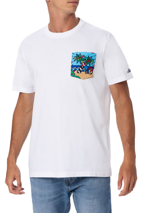 Homeware MC2 Saint Barth Man Cotton T-shirt Blanche With Britto Printed Pocket | ©britto Special Edition