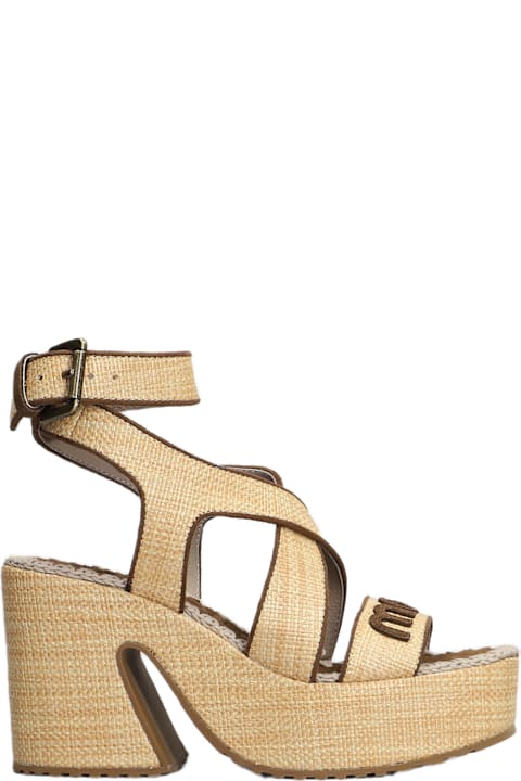 Mou Sandals for Women Mou Raffia Platform Sandals In Beige Raffia