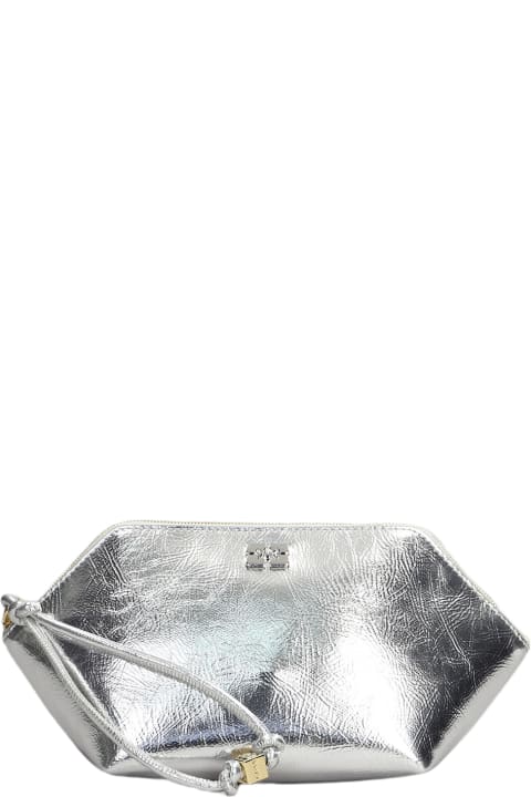 Ganni Clutches for Women Ganni Bou Zipped Hand Bag In Silver Leather
