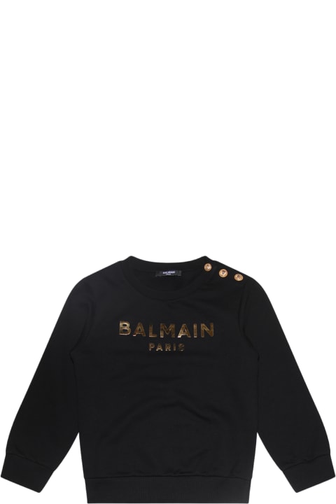 ボーイズ Balmainのニットウェア＆スウェットシャツ Balmain Black And Gold-tone Cotton Sweatshirt