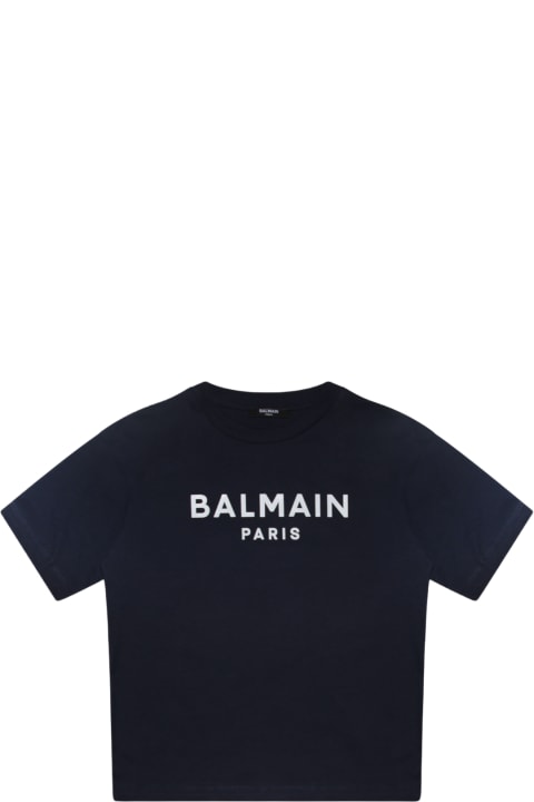 Balmain Kids Balmain Navy Blue And White Cotton T-shirt