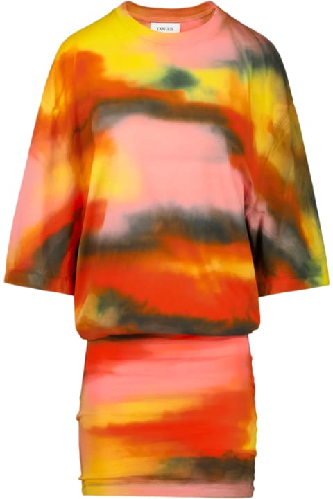 ウィメンズ Laneusのワンピース＆ドレス Laneus Tie Dye Jersey Mini Dress Woman Multicolour tie-dye cotton mini dress - Tie Dye Jersey Mini Dress.