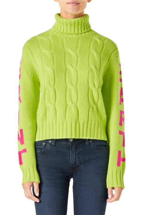 Homeware MC2 Saint Barth Woman Fluo Yellow Turtleneck Braided Sweater