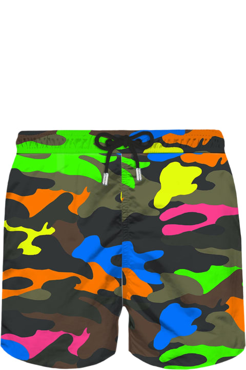 Swimwear for Men MC2 Saint Barth Man Light Fabric Swim Shorts With Fluo Camouflage Print