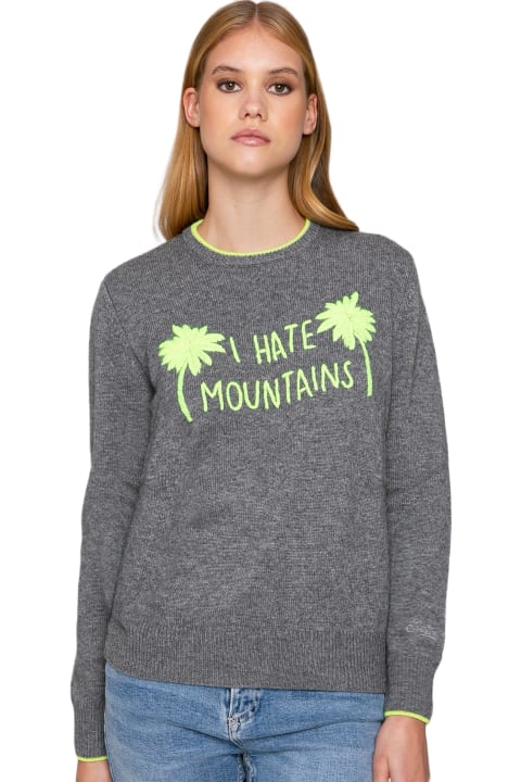 أدوات منزلية MC2 Saint Barth Woman Grey Sweater Yellow Fluo I Hate Mountains Embroidery