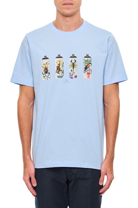 Paul Smith Topwear for Men Paul Smith Light Blue Spray Cans Print T-shirt
