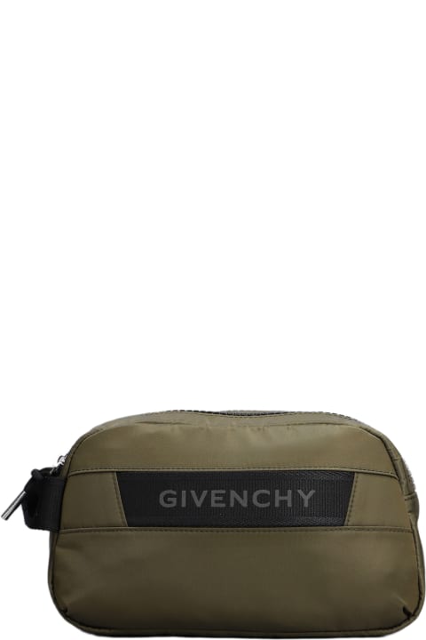 Luggage for Men Givenchy G-trek Toilet Pouch Clutch In Khaki Polyamide
