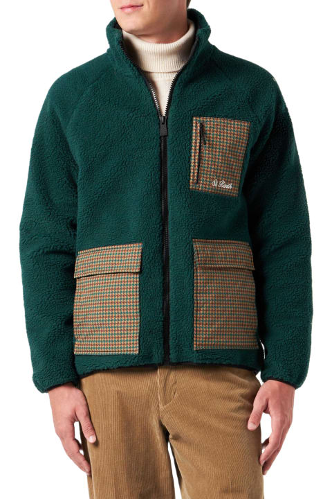 Homeware MC2 Saint Barth Man Green Sherpa Jacket With Check Patch Pockets