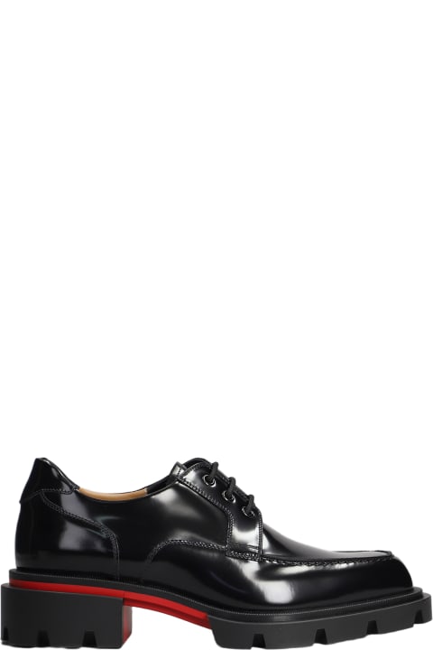 メンズ レースアップシューズ Christian Louboutin Our Georges Lace Up Shoes In Black Patent Leather