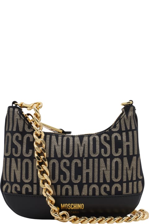 Moschino Women Moschino Black And Gold Allover Medium Crossbody Bag