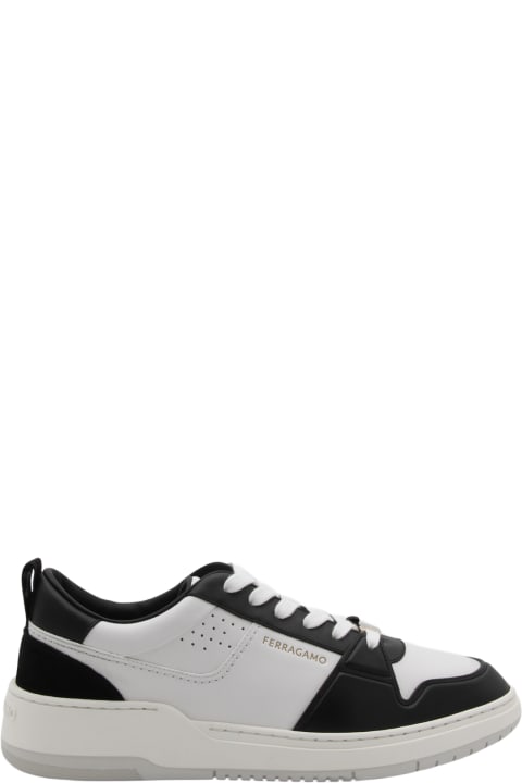 Ferragamo Sneakers for Men Ferragamo White And Black Leather Street Style Pain Logo Sneakers