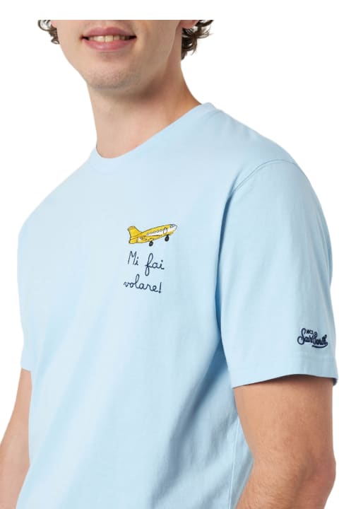 MC2 Saint Barth Clothing for Men MC2 Saint Barth Man Classic Fit Cotton Jersey T-shirt Portofino With Mi Fai Volare Embroidery