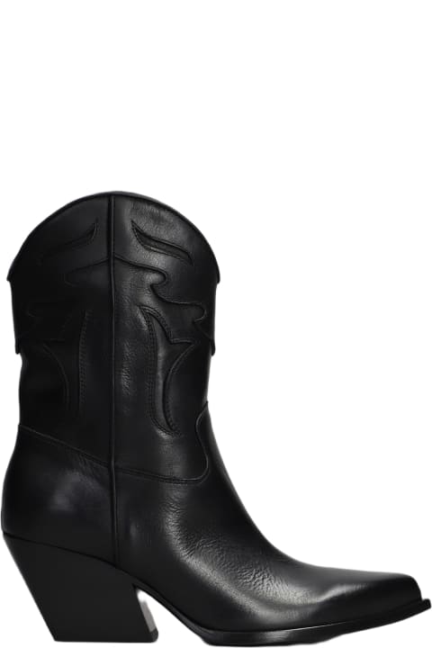 Elena Iachi Boots for Women Elena Iachi Texan Ankle Boots In Black Leather