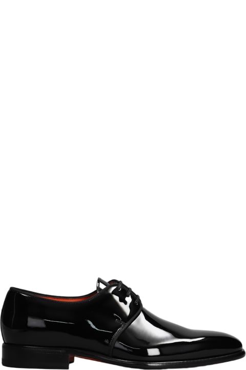 Santoni Laced Shoes for Men Santoni Black Leather Vynil Lace Up Shoes