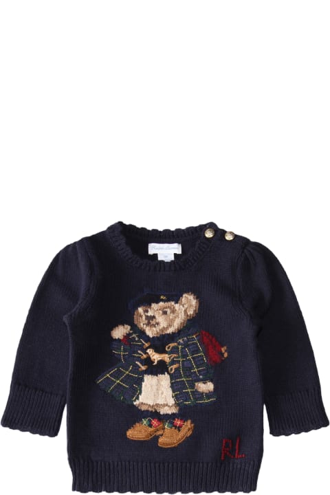 Topwear for Baby Girls Polo Ralph Lauren Navy Cotton Polo Bear Sweater