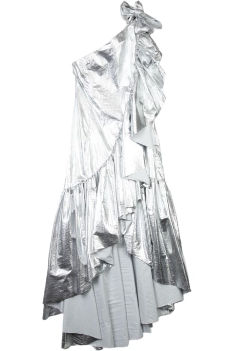 MM6 Maison Margiela for Women MM6 Maison Margiela Abito Midi Metallic Silver Nylon One Shoulder Dress