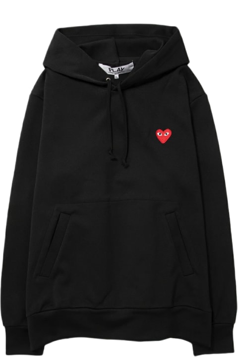 Comme des Garçons Play Fleeces & Tracksuits for Women Comme des Garçons Play Mens Sweatshirt Knit Black hoodie with heart patch at chest