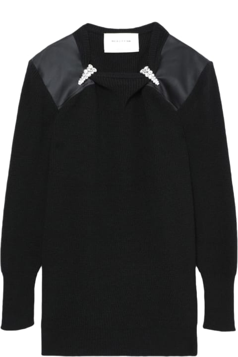 Nylon Panel Knit Dress Black rib-knitted dress with crystals detail - Nylon panel knit dress
