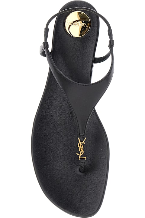 Shoes for Women Saint Laurent Black Sandals With Metallic Cassandre Detail In Leather Woman