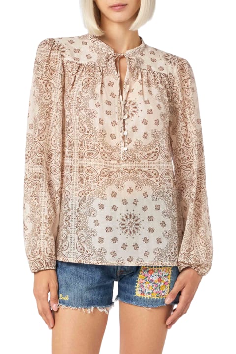 Homeware MC2 Saint Barth Woman Silk Voile Blouse Harper With Bandanna Print