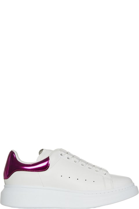 ウィメンズ新着アイテム Alexander McQueen White Sneakers With Platform And Metallic Fuchsia Heel Tab In Leather Woman Alexander Mcqueen