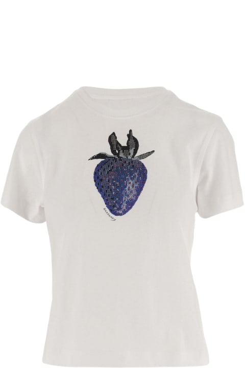 ウィメンズ Burberryのトップス Burberry Cotton Square T-shirt With Crystal Strawberry