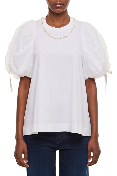 Fashion for Women Simone Rocha Beaded Tulle Overlay Puff Sleeve T-shirt W/ Bow