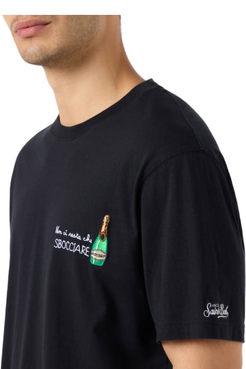 أدوات منزلية MC2 Saint Barth Man Classic Fit Cotton Jersey T-shirt Portofino With Non Ci Resta Che Sbocciare Embroidery