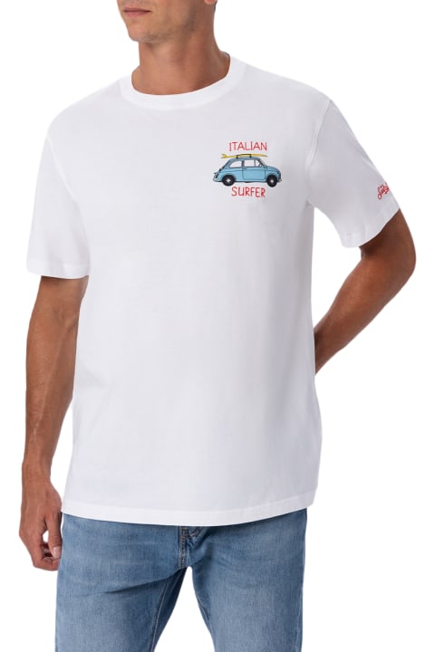 Homeware MC2 Saint Barth Man Cotton T-shirt With Fiat 500 Placed Print And Embroidery | Fiat 500 Special Edition