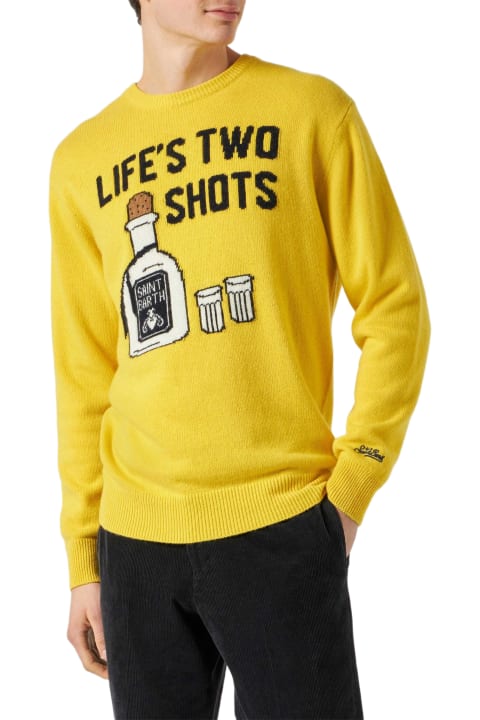 أدوات منزلية MC2 Saint Barth Man Yellow Sweater With Life
s Two Shots Lettering