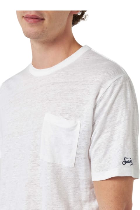 Homeware MC2 Saint Barth Man Off-white Linen Jersey T-shirt Ecstasea With Pocket