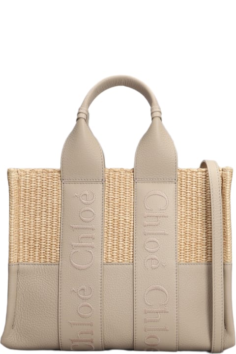 Totes for Women Chloé Woody Tote In Grey Raffia